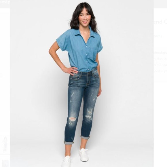 Judy Blue Denim - NWT Judy Blue Adelene Girlfriend Cuffed Distressed Jean | Size 14/32